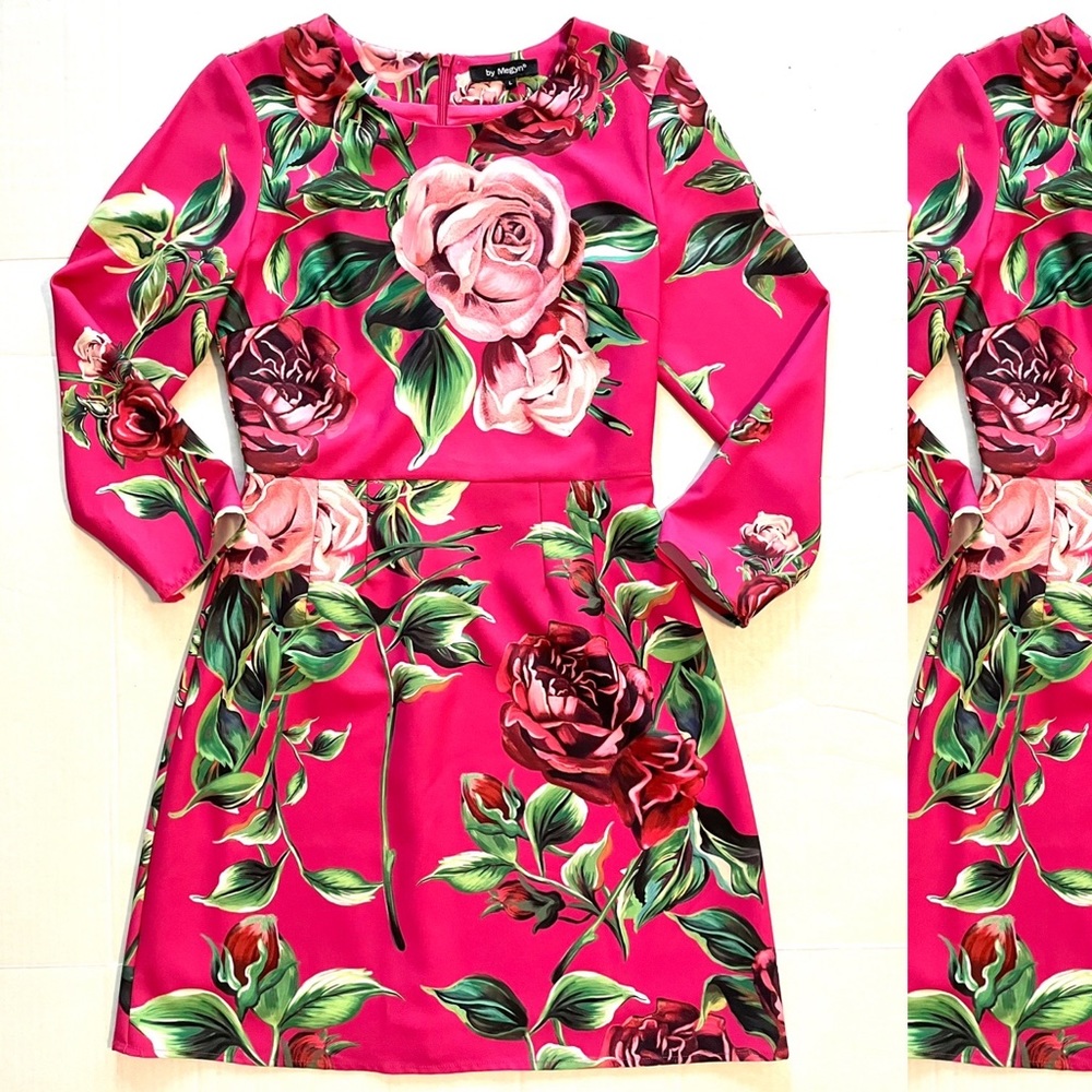 Designer inspired pink and green rose dress sizeS-M